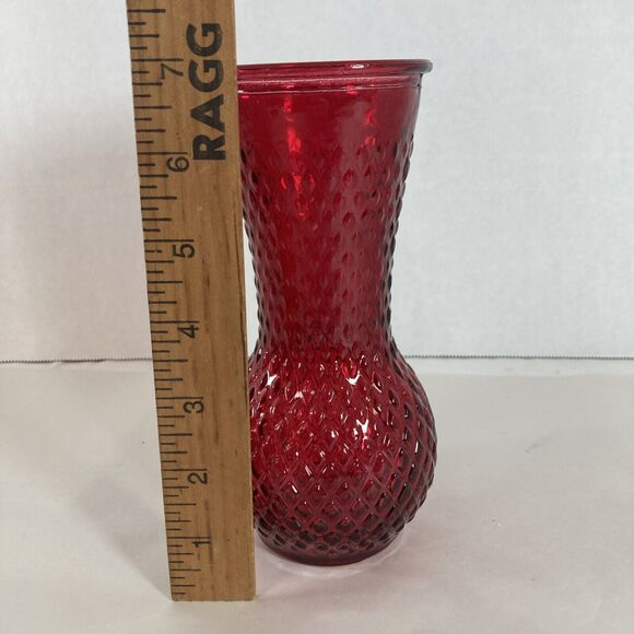 Red Hobnail Glass Vase Diamond Pattern 7” Tall Vintage Spring Valentine Flowers - Picture 7 of 10